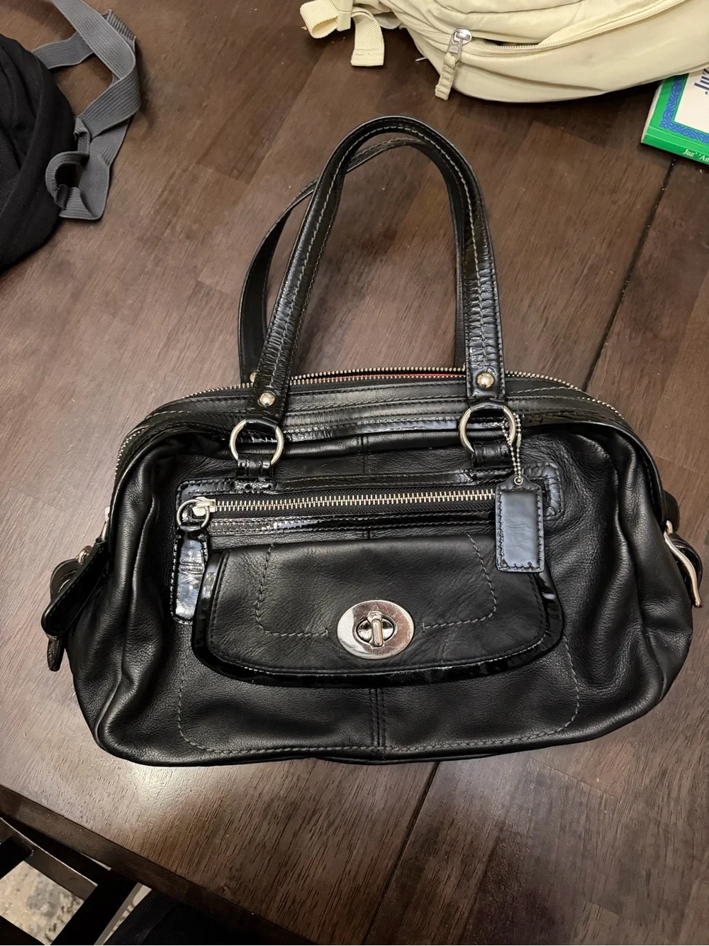 Coach Black Leather Turnlock Shoulder Satchel